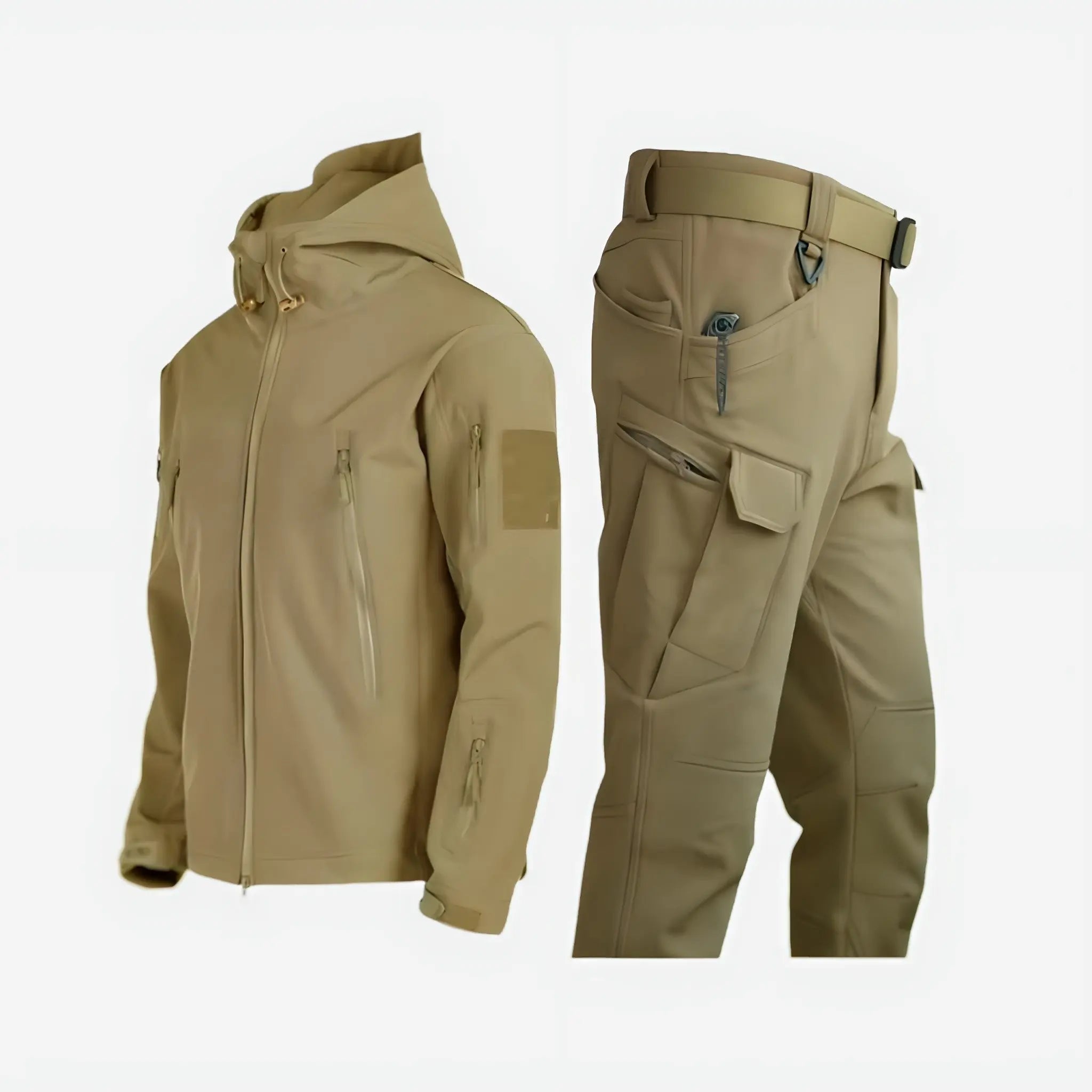 Men's Waterproof Outdoor Set Thermal Insulated Jacket Trousers - Khaki