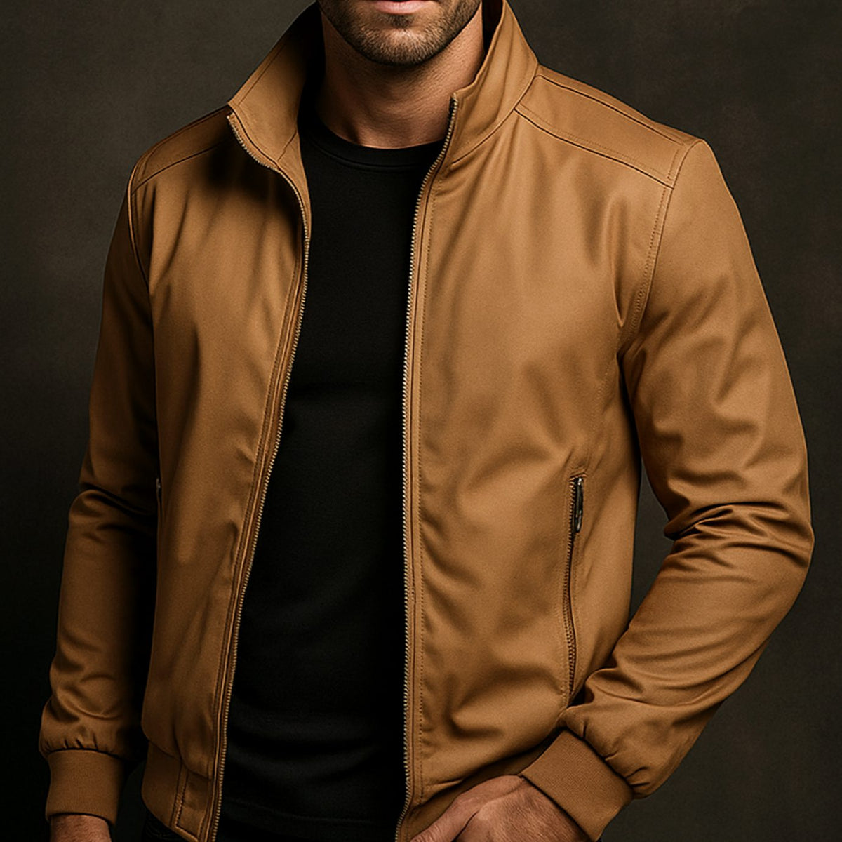 Men's Weather-Resistant Zip-Up Bomber Jacket Checked Lining
