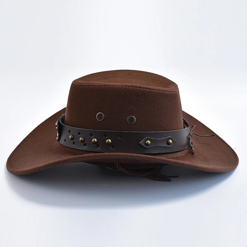 Men's Western Cowboy Hat Studded Band Bull Emblem Wide Brim