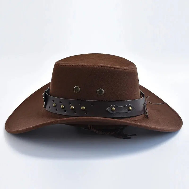 Men's Western Cowboy Hat Studded Band Bull Emblem Wide Brim