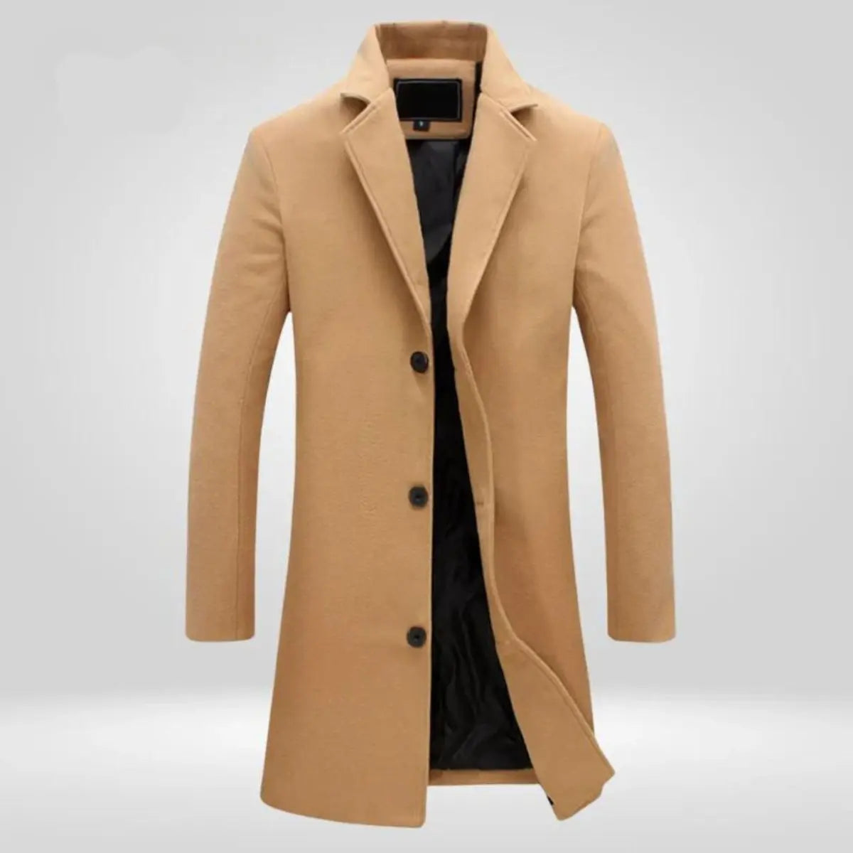 Men's Wool Coat Single-Breasted Long Overcoat - Camel