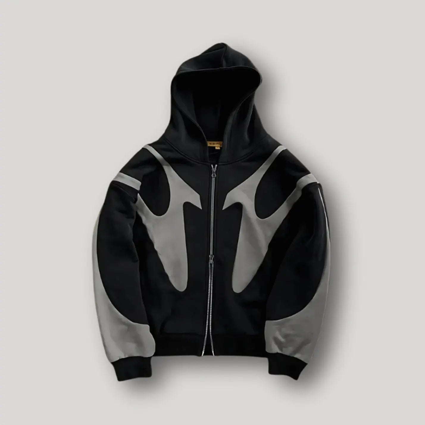 Men's Zip-Up Contrast Panel Graphic Hoodie - Black