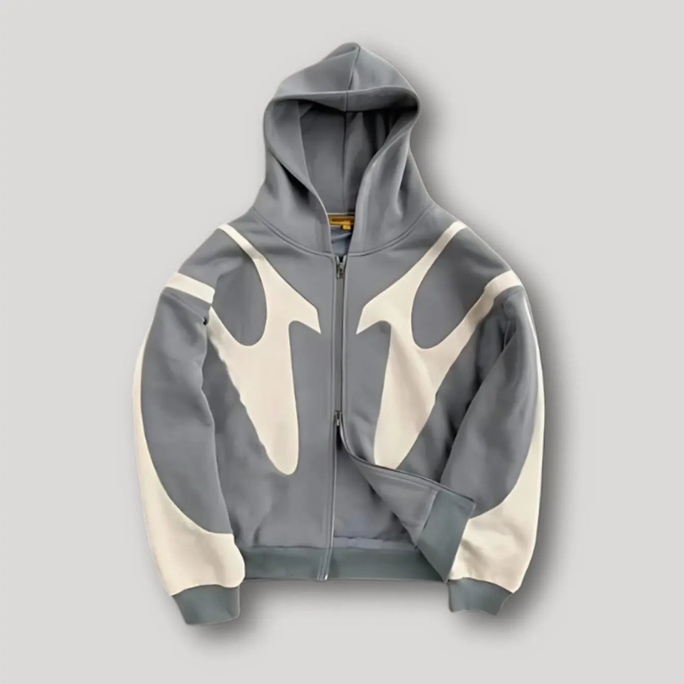 Men's Zip-Up Contrast Panel Graphic Hoodie - Grey