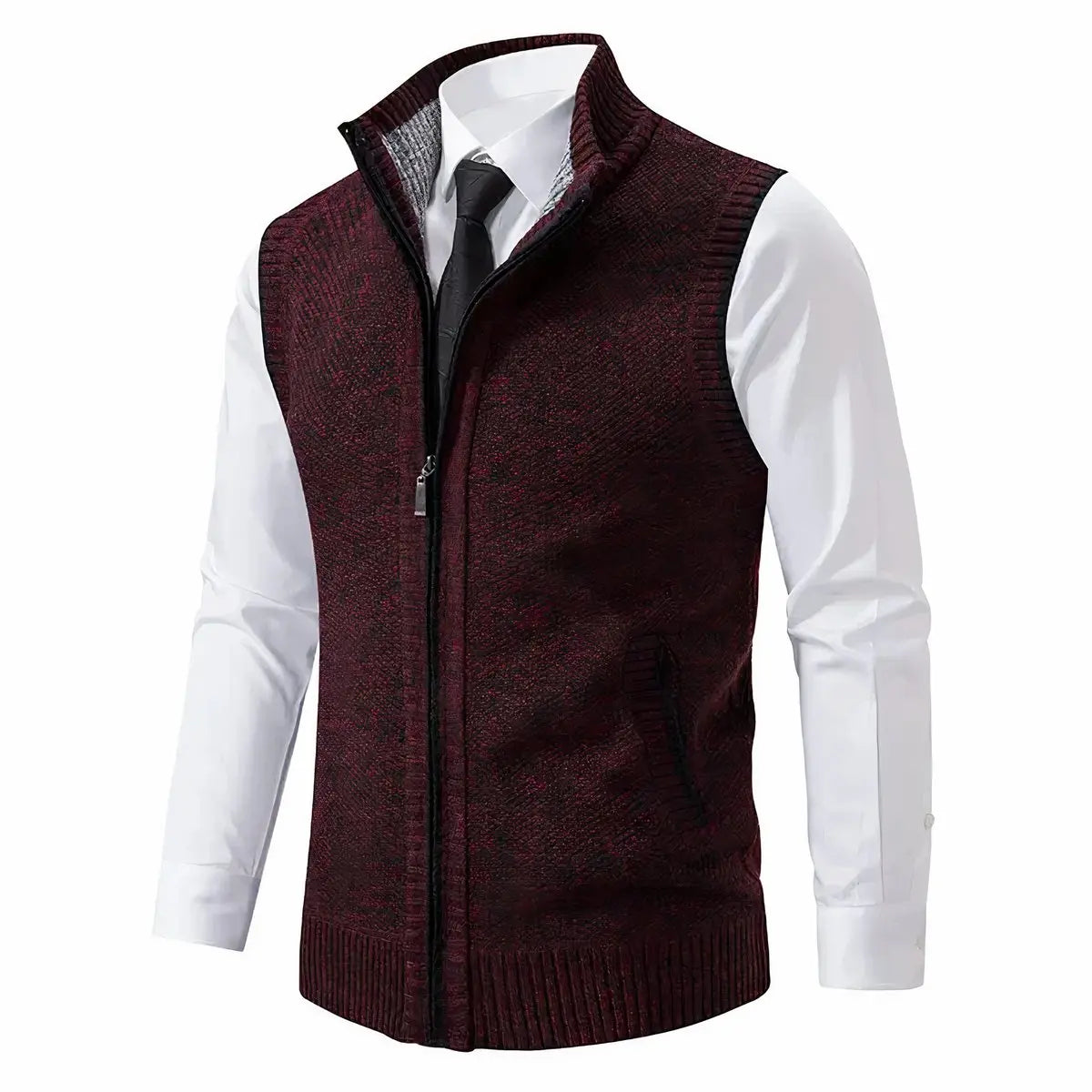 Men's Zip-Up Sleeveless Knit Mens Cardigan Sweater Vest - Red