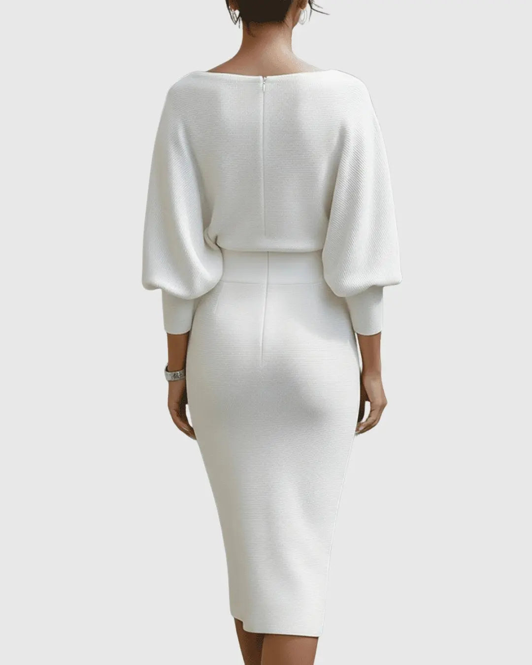 Midi Dress Draped Cowl Neck Batwing Sleeves Knit