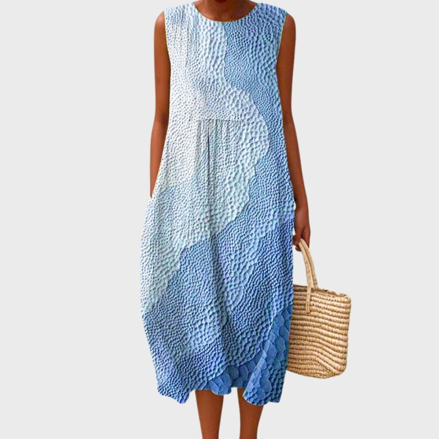 Midi Dress Sleeveless Linen Tiered - Steel Blue