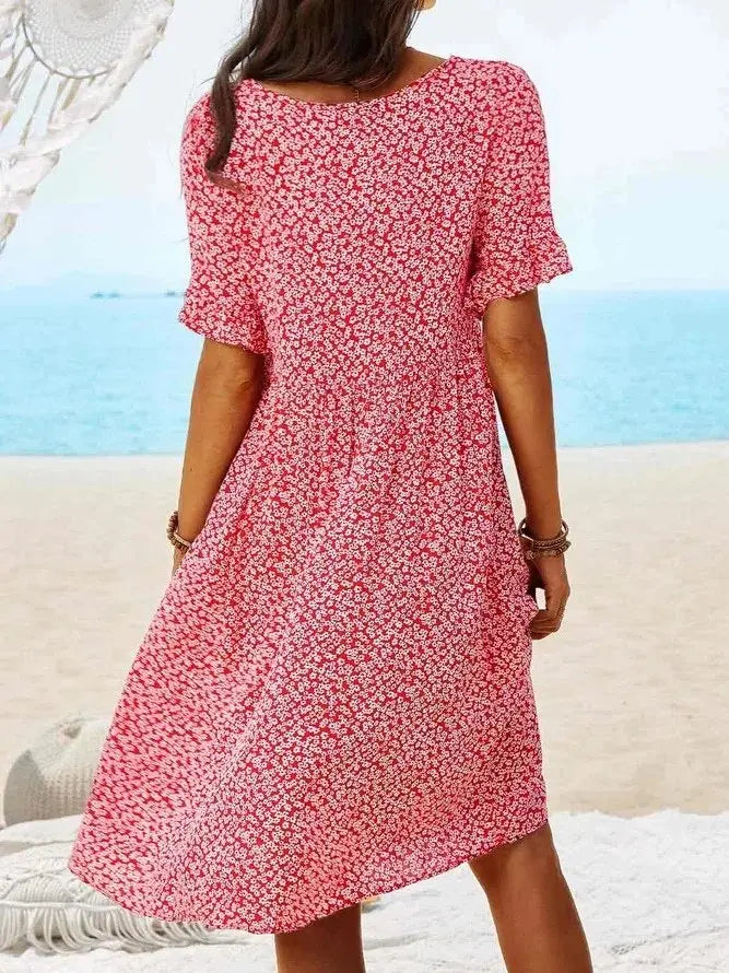 Mini Dress Flutter Sleeves Cotton Ditsy Floral