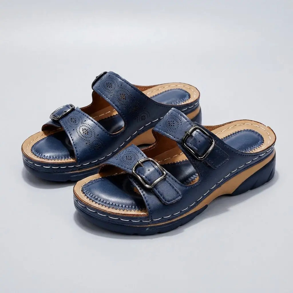 Orthopedic Buckle Platform Sandals Perforated Comfort