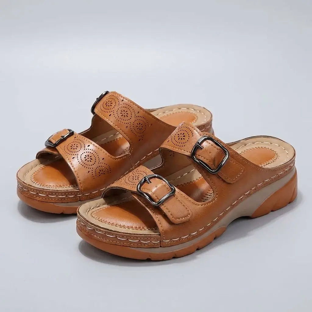 Orthopedic Buckle Platform Sandals Perforated Comfort