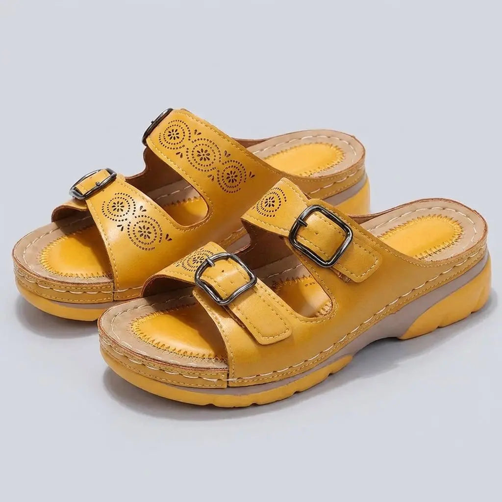 Orthopedic Buckle Platform Sandals Perforated Comfort
