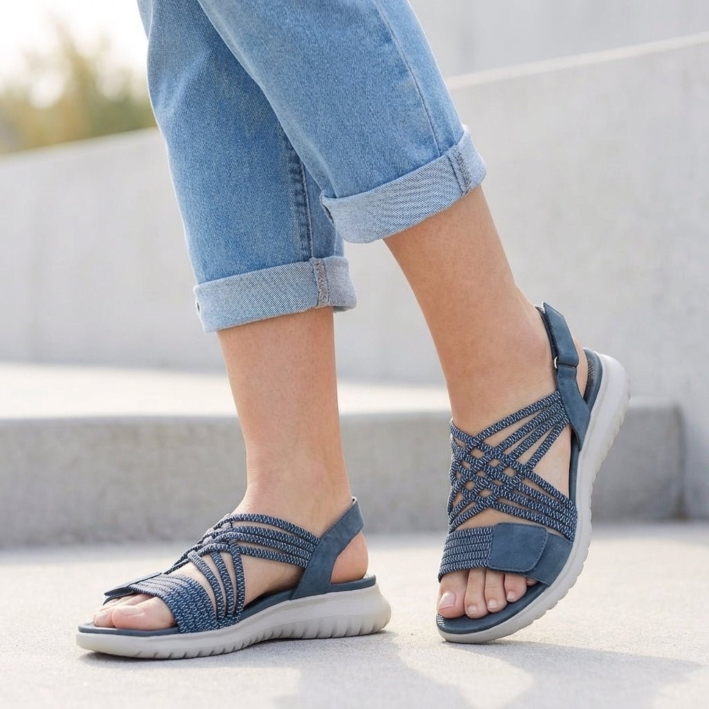 Orthopedic Criss-Cross Strappy Sandals Adjustable Comfort - Blue