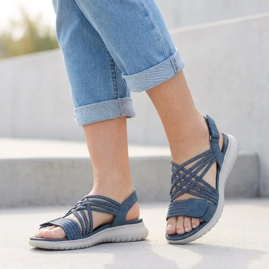 Orthopedic Criss-Cross Strappy Sandals Adjustable Comfort - Blue