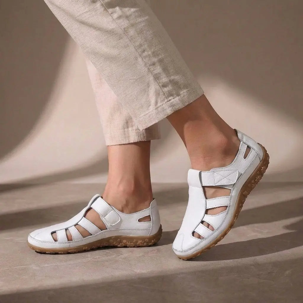 Orthopedic Fisherman Sandals Cutout Leather Closed Toe - White
