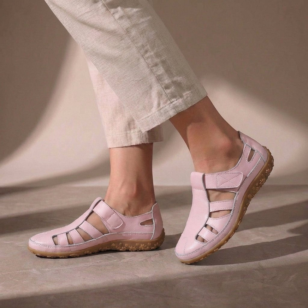 Orthopedic Fisherman Sandals Cutout Leather Closed Toe - Pink