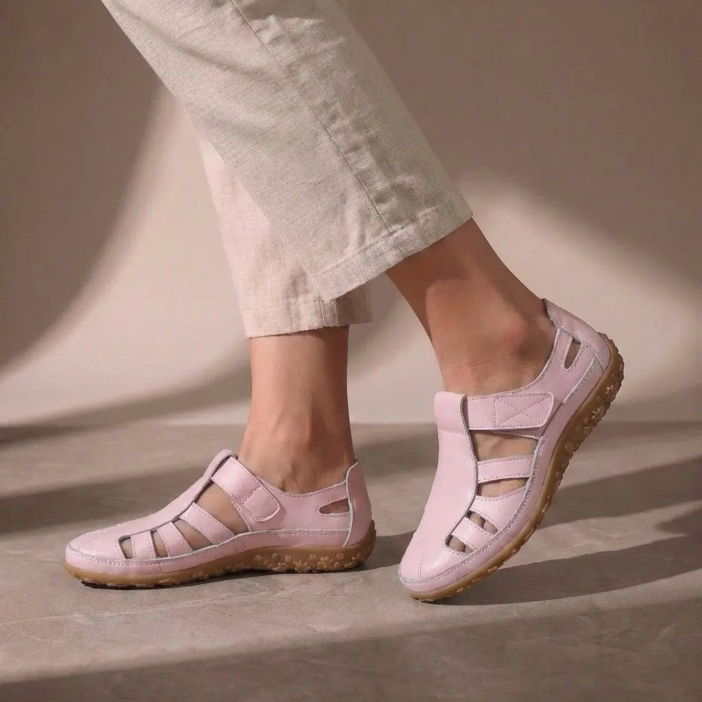 Orthopedic Fisherman Sandals Cutout Leather Closed Toe - Pink