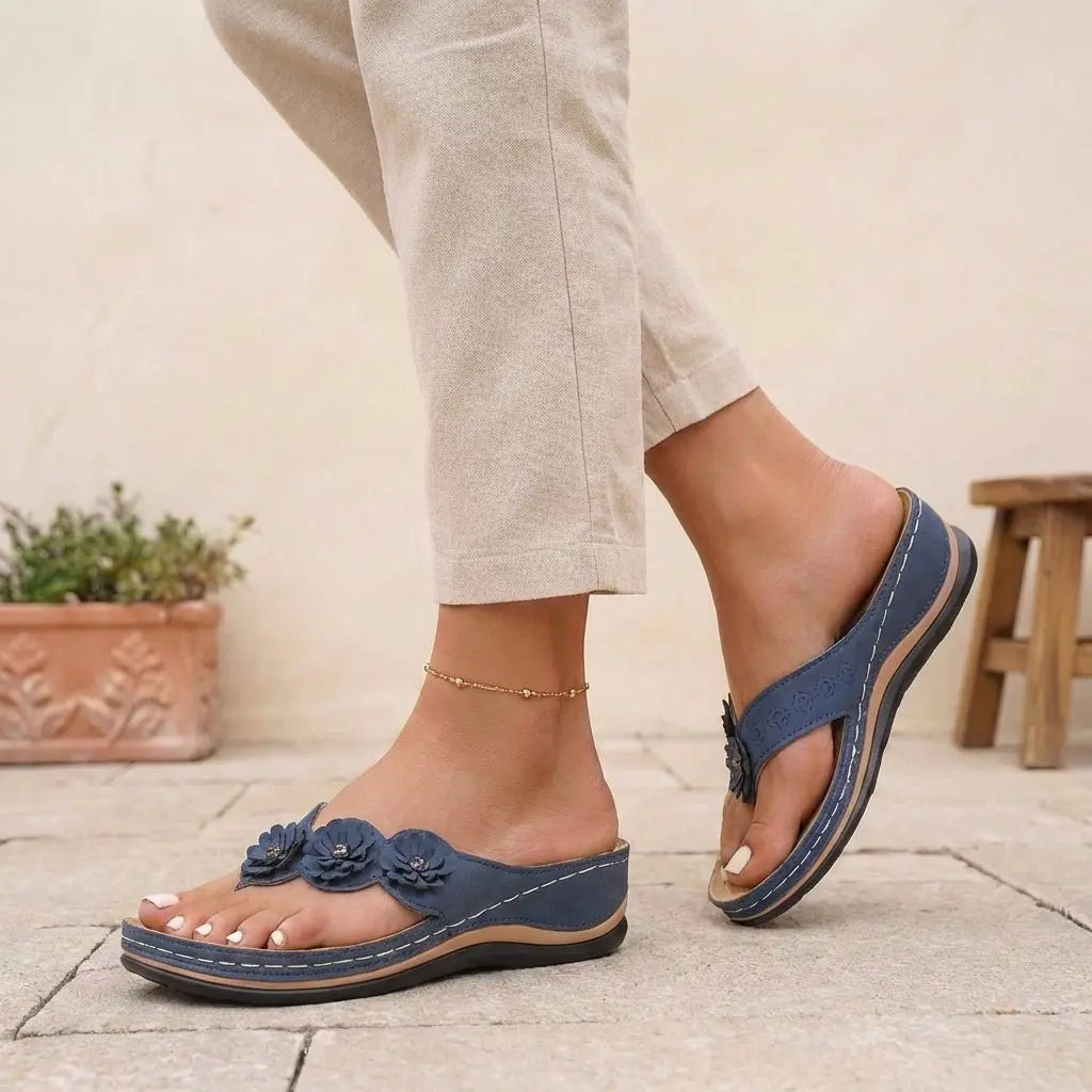 Orthopedic Floral Wedge Sandals Slip-On - Blue