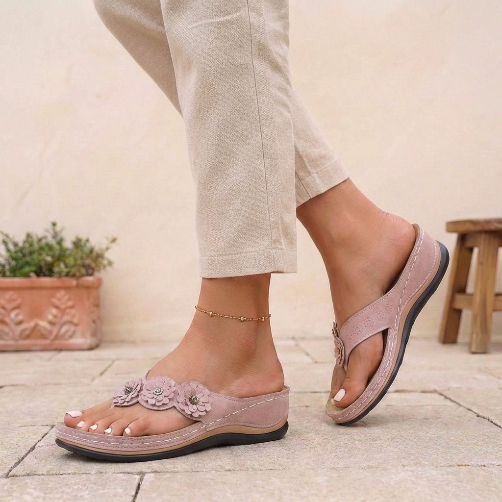 Orthopedic Floral Wedge Sandals Slip-On - Pink