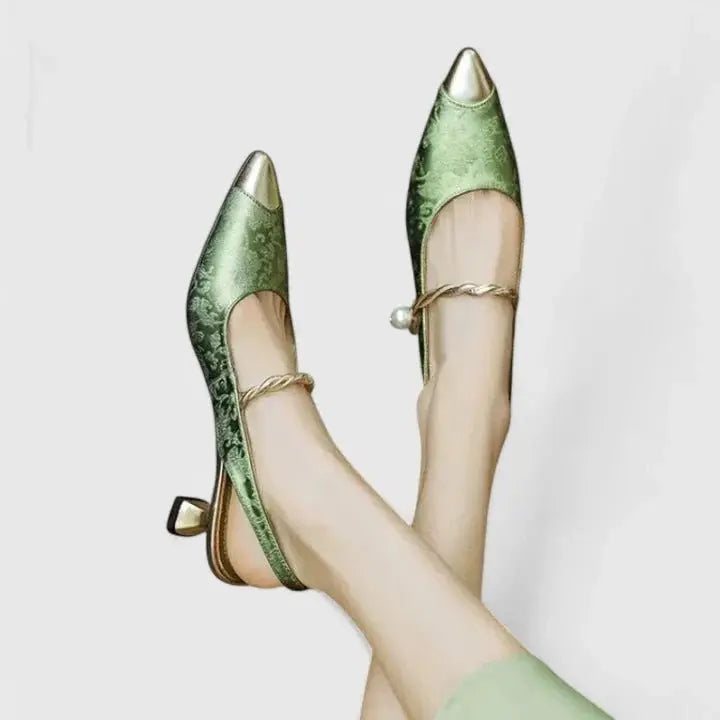 Orthopedic Kitten Heels Pearl Strap Pointed Toe Comfort