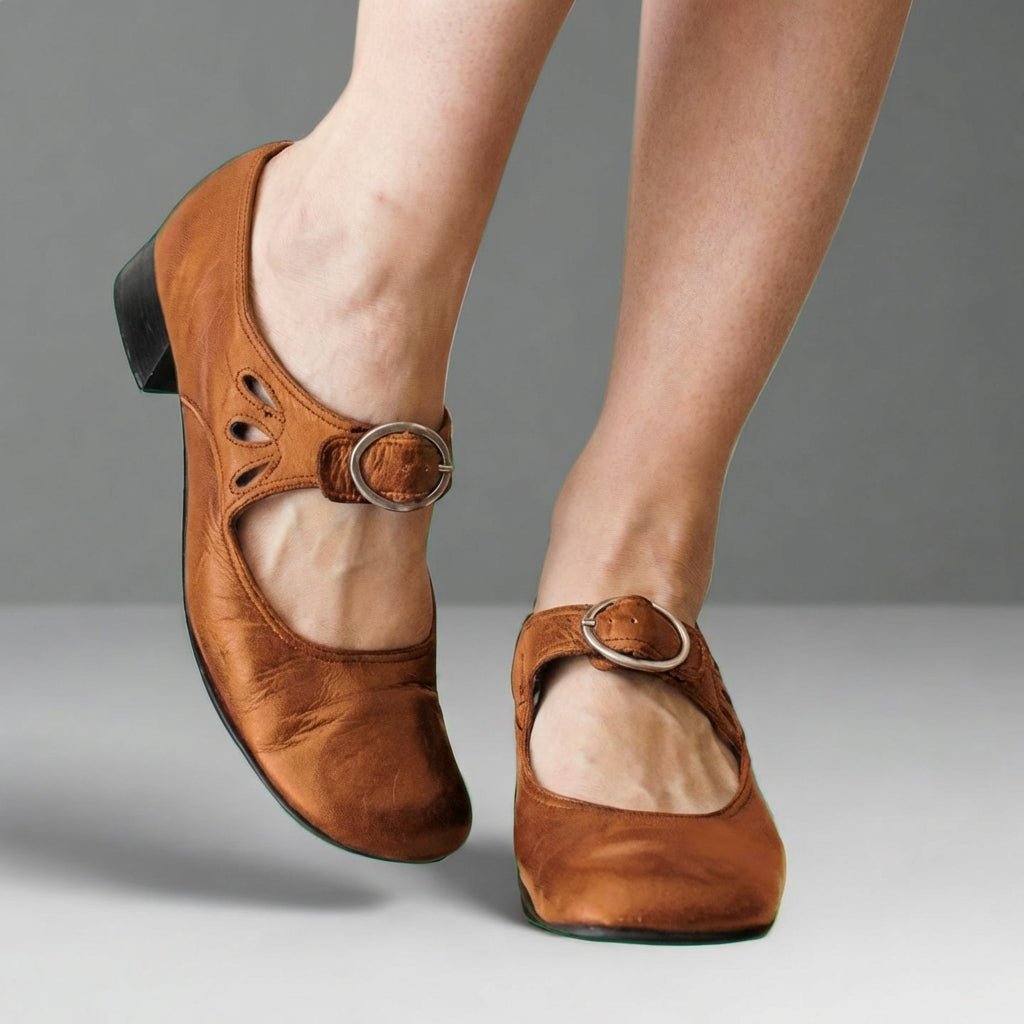 Orthopedic Mary Jane Shoes Round Toe Block Heel - Brown