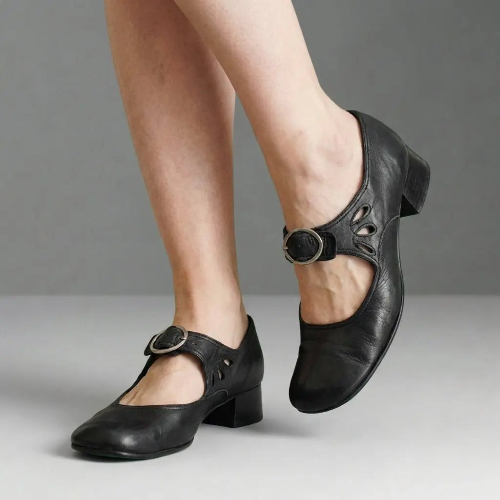 Orthopedic Mary Jane Shoes Round Toe Block Heel - Black