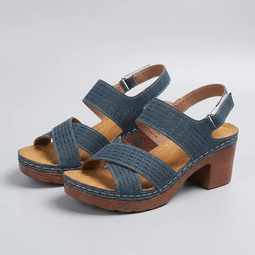 Orthopedic Platform Block Heel Sandals Cut Out Design