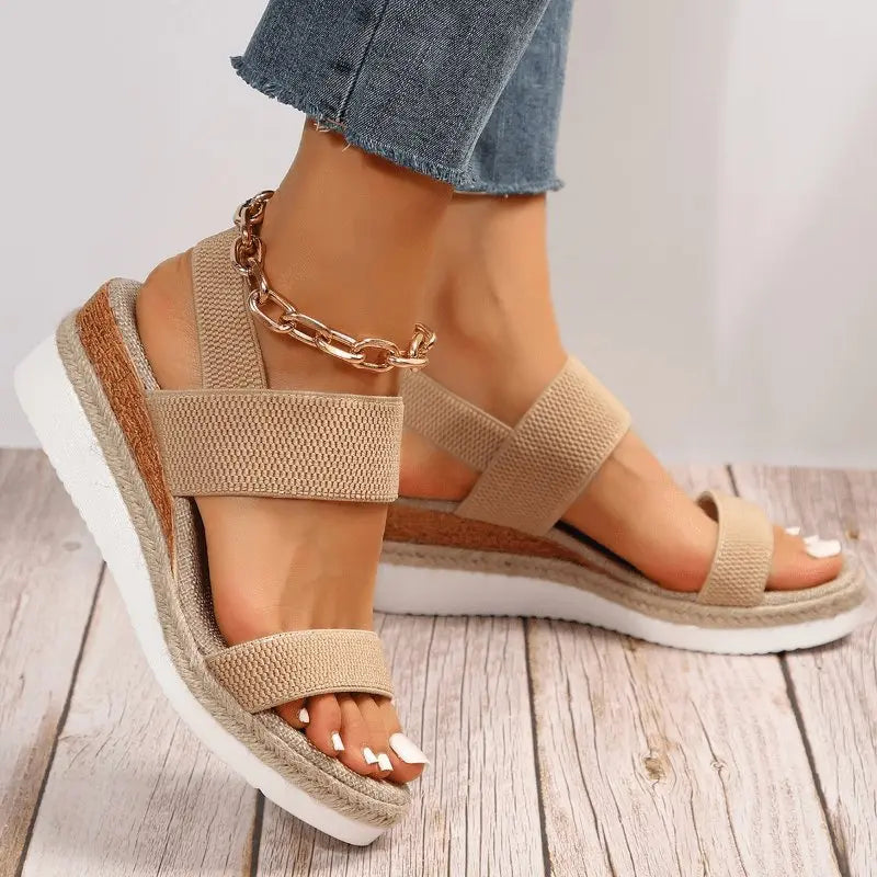 Orthopedic Platform Sandals Elastic Straps Lightweight - Brown (Almost sold out)