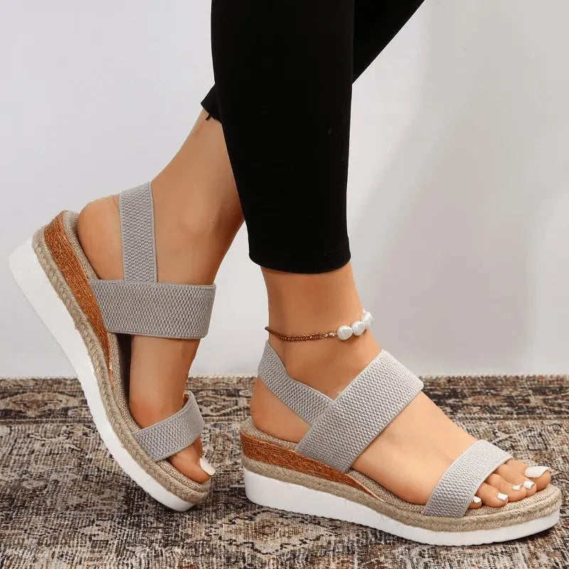 Orthopedic Platform Sandals Elastic Straps Lightweight - Grey