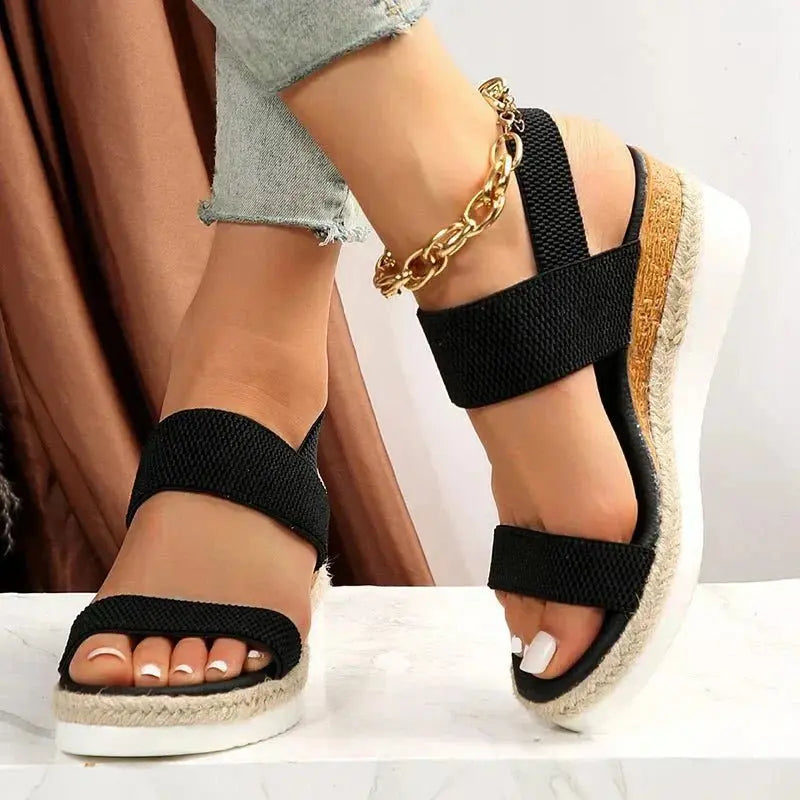 Orthopedic Platform Sandals Elastic Straps Lightweight - Black (Almost sold out)