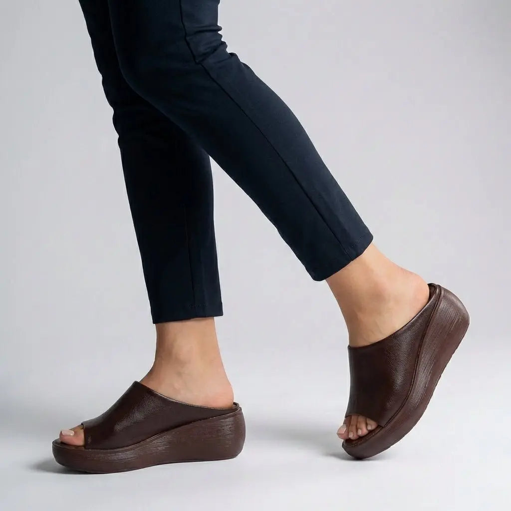 Orthopedic Platform Slide Sandals Slip-On Open-Toe - Brown
