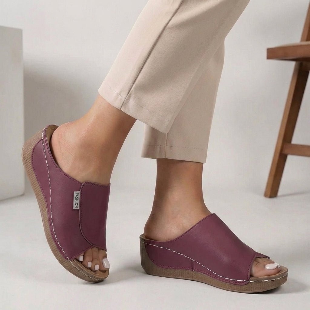 Orthopedic Wedge Heel Slippers Open Toe Slip-On - Purple