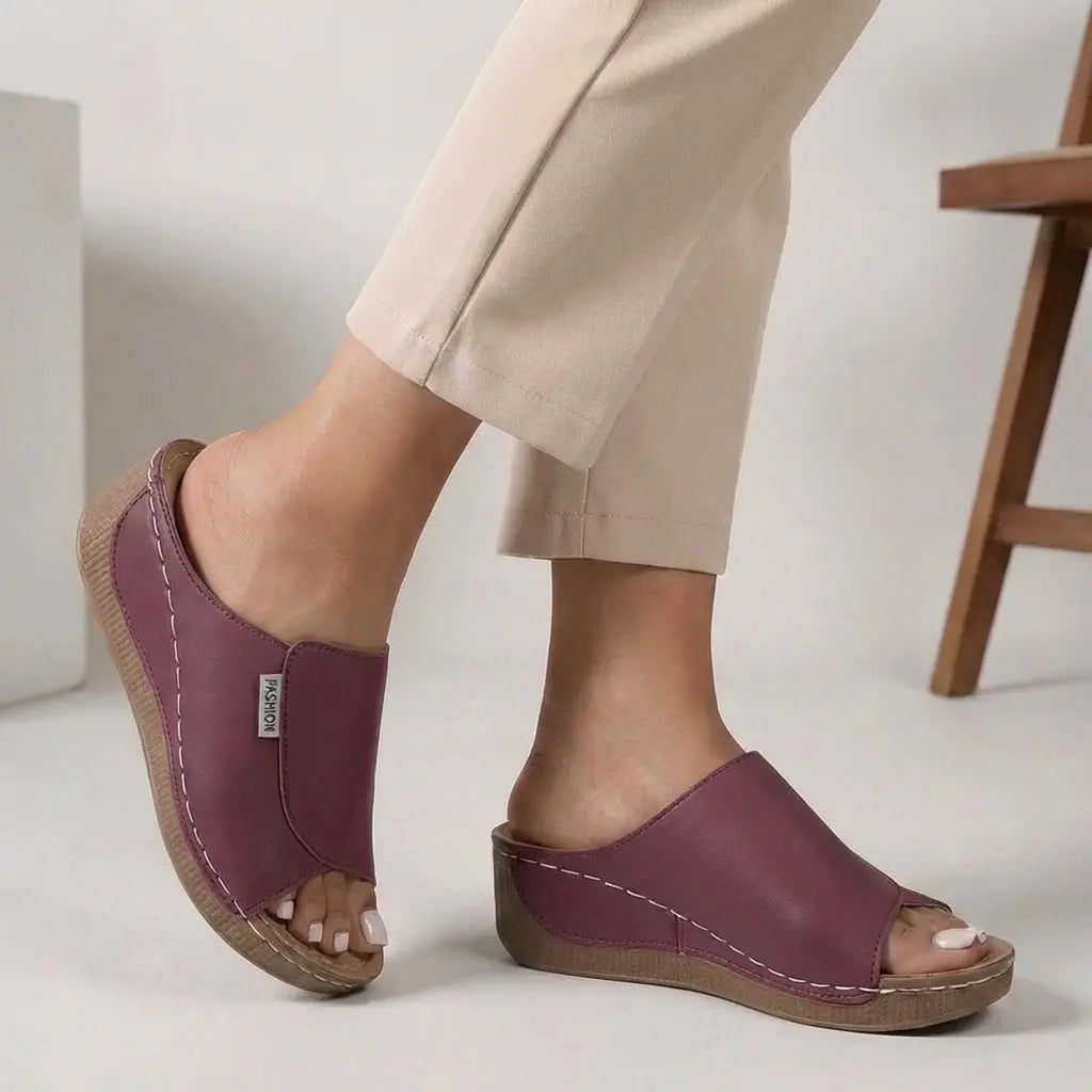 Orthopedic Wedge Heel Slippers Open Toe Slip-On - Purple