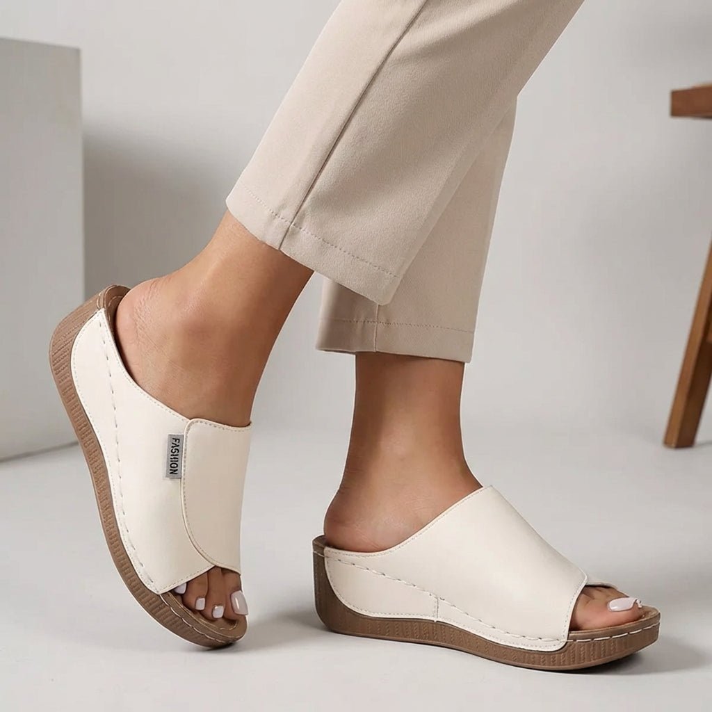 Orthopedic Wedge Heel Slippers Open Toe Slip-On - White