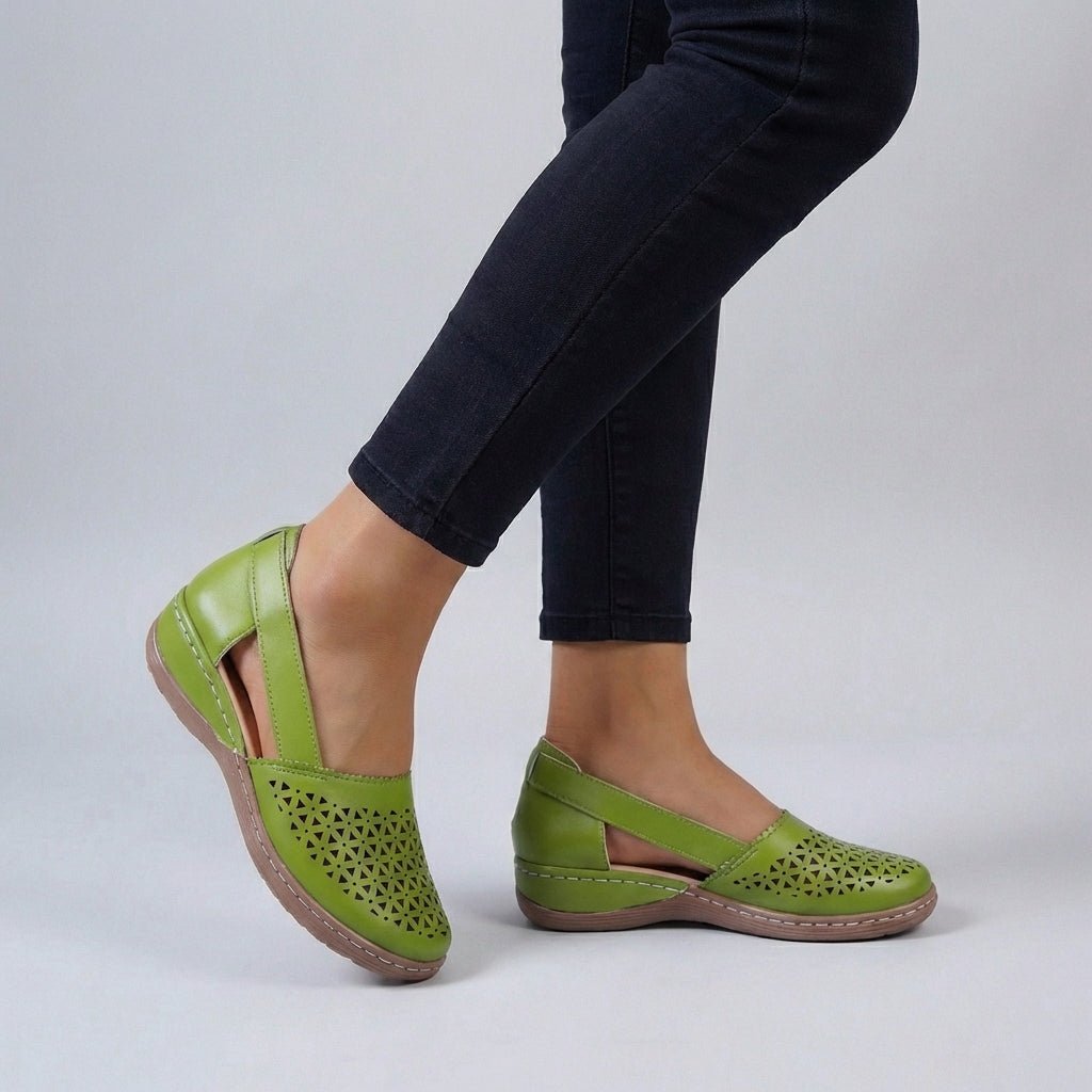Orthopedic Wedge Sandals Scalloped Perforated - Green