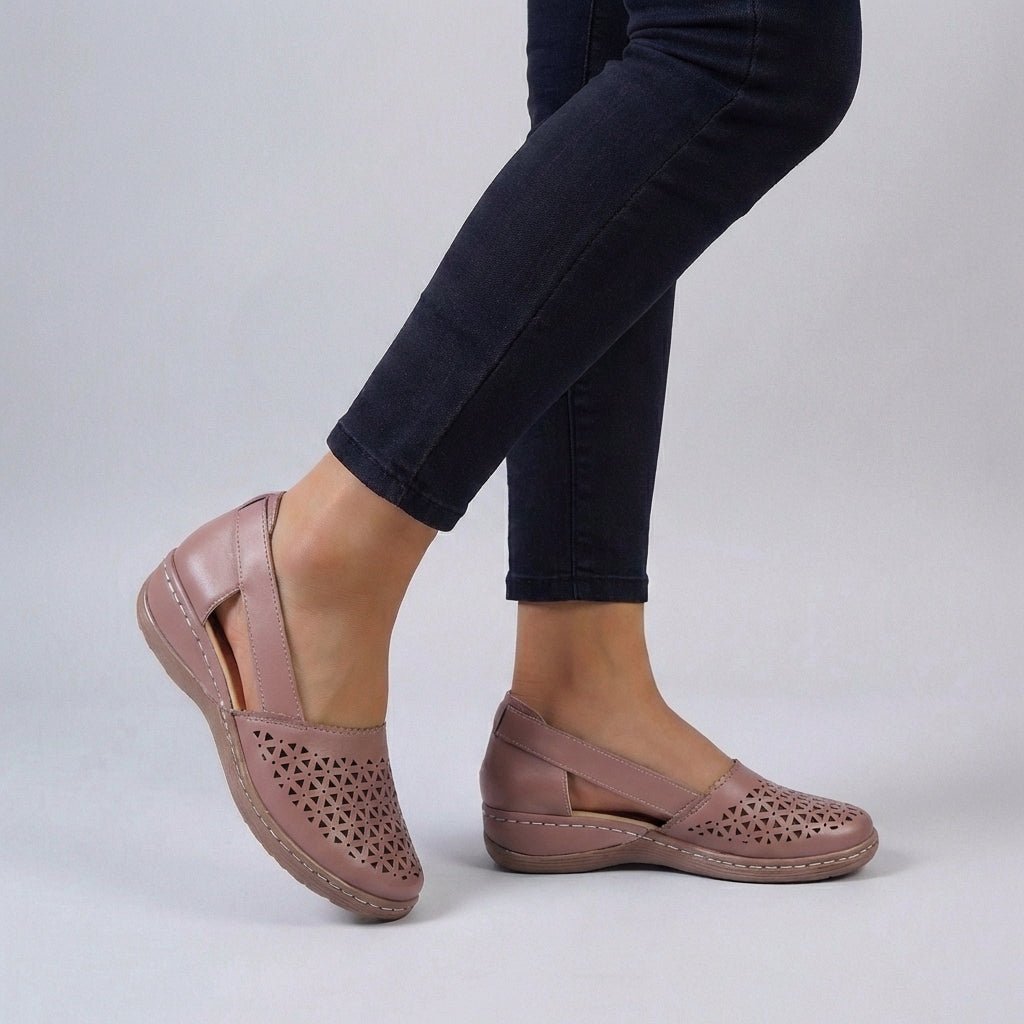 Orthopedic Wedge Sandals Scalloped Perforated - Pink