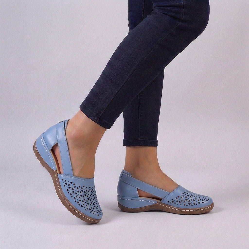 Orthopedic Wedge Sandals Scalloped Perforated - Sky Blue