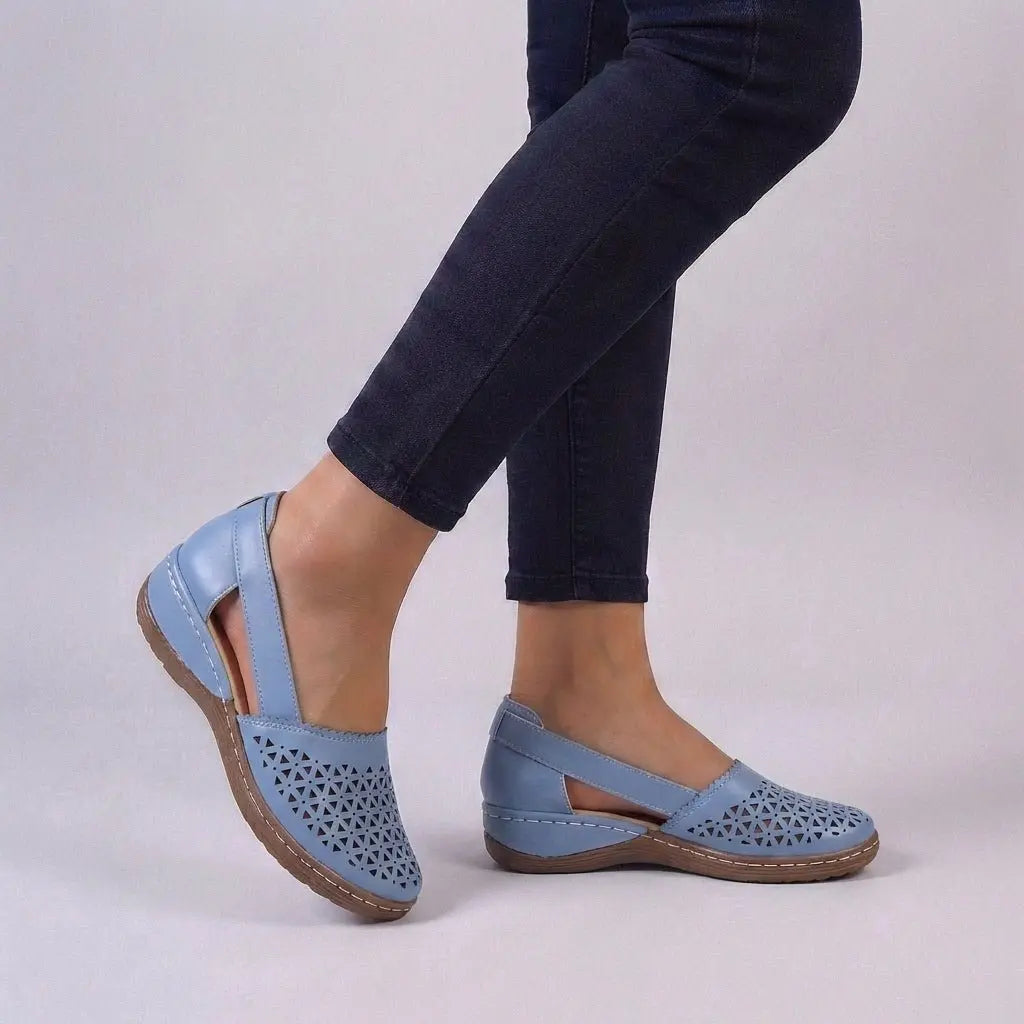 Orthopedic Wedge Sandals Scalloped Perforated - Sky Blue