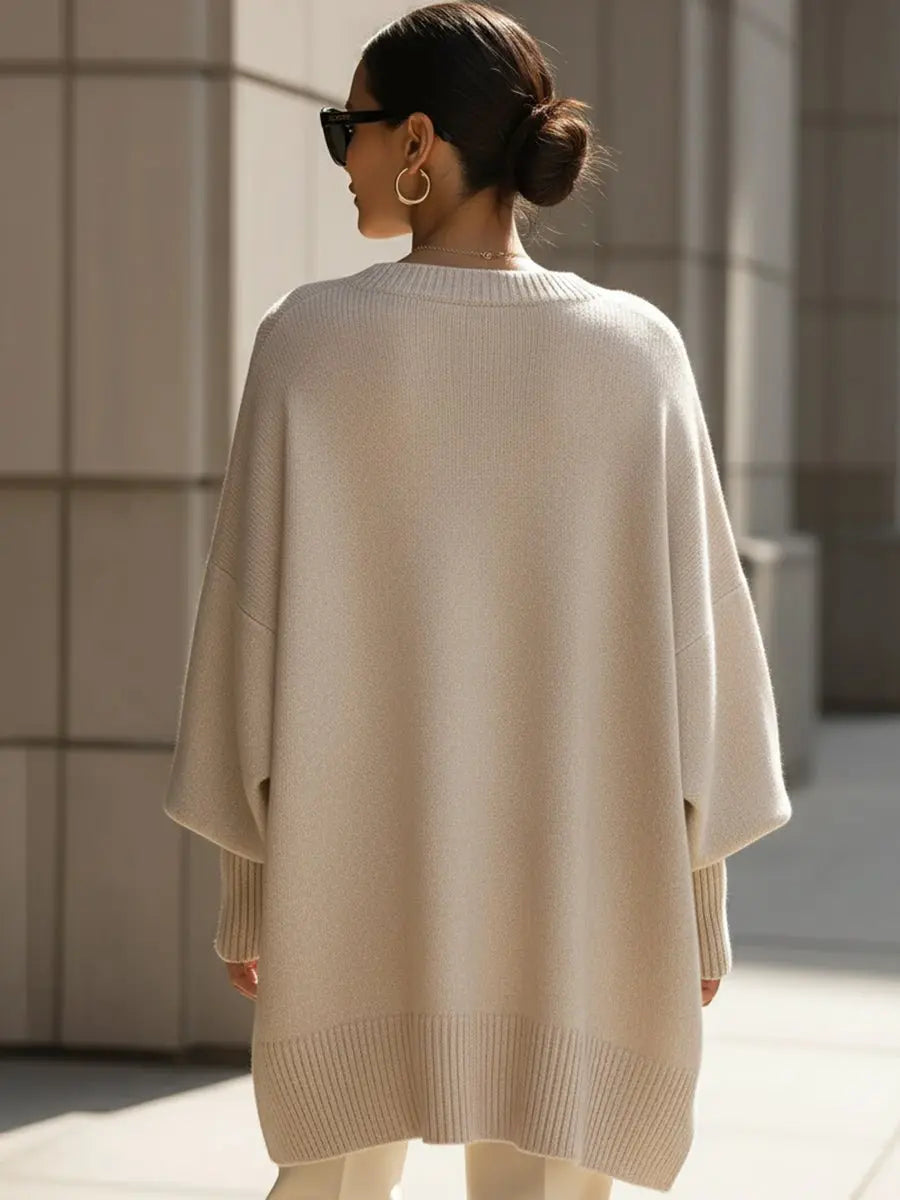 Oversized Wool Blend Jumper Asymmetrical Hem Drop Shoulder