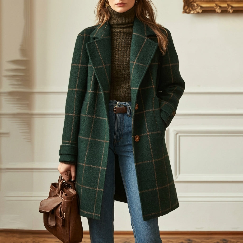 Women's Tailored Wool-Blend Notched-Lapel Button-Front Coat