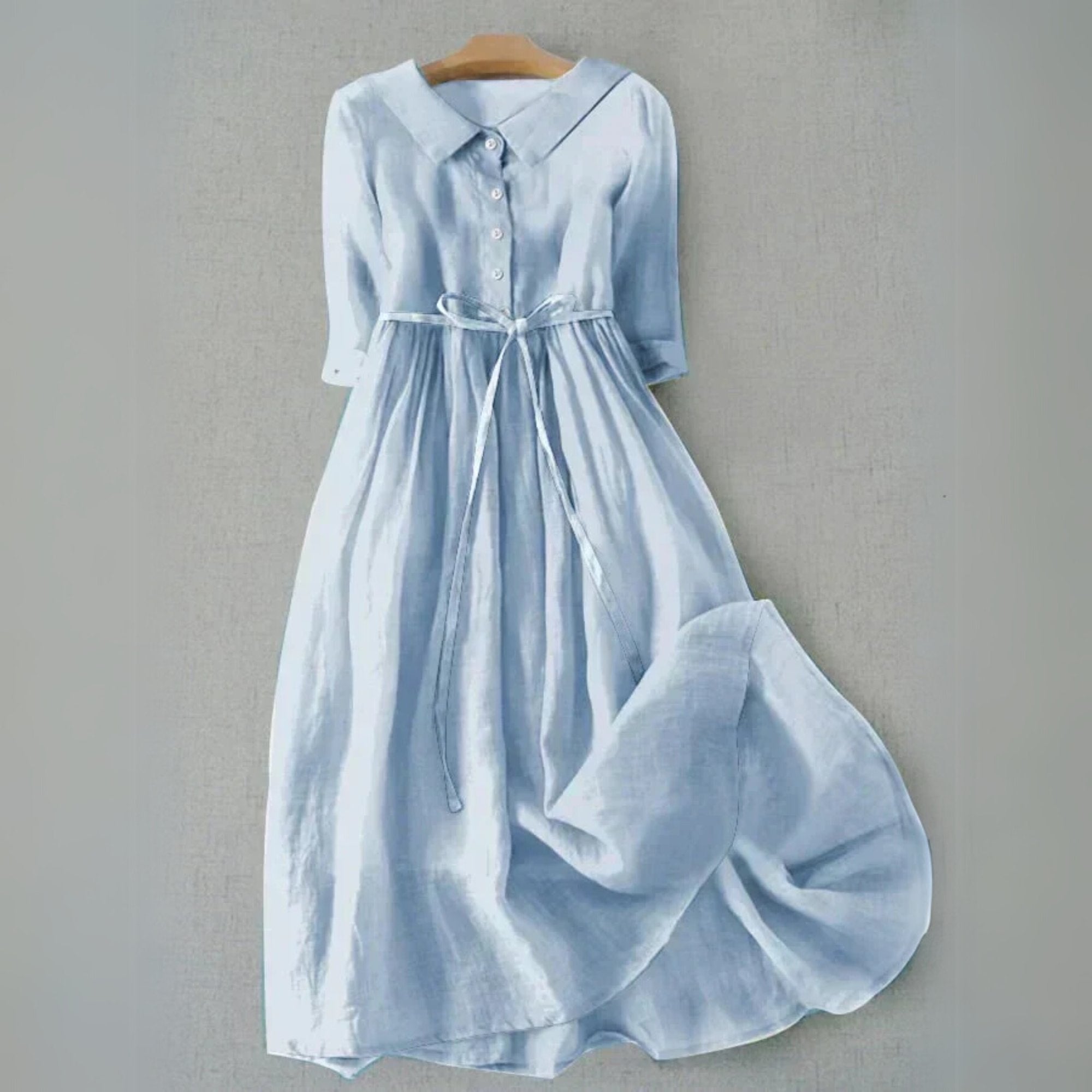 Plus Size Belted Shirt Dress Long Sleeves Casual - Sky Blue