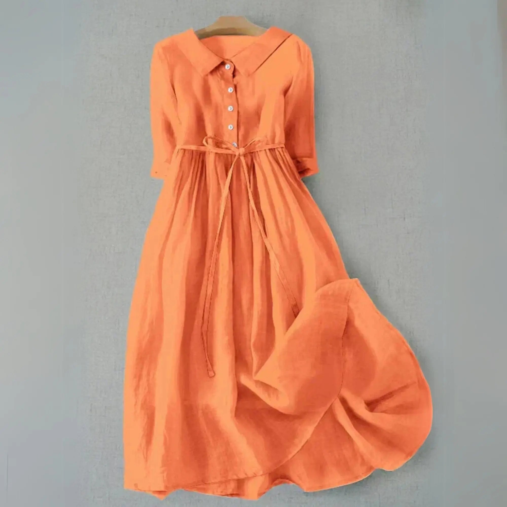 Plus Size Belted Shirt Dress Long Sleeves Casual - Orange