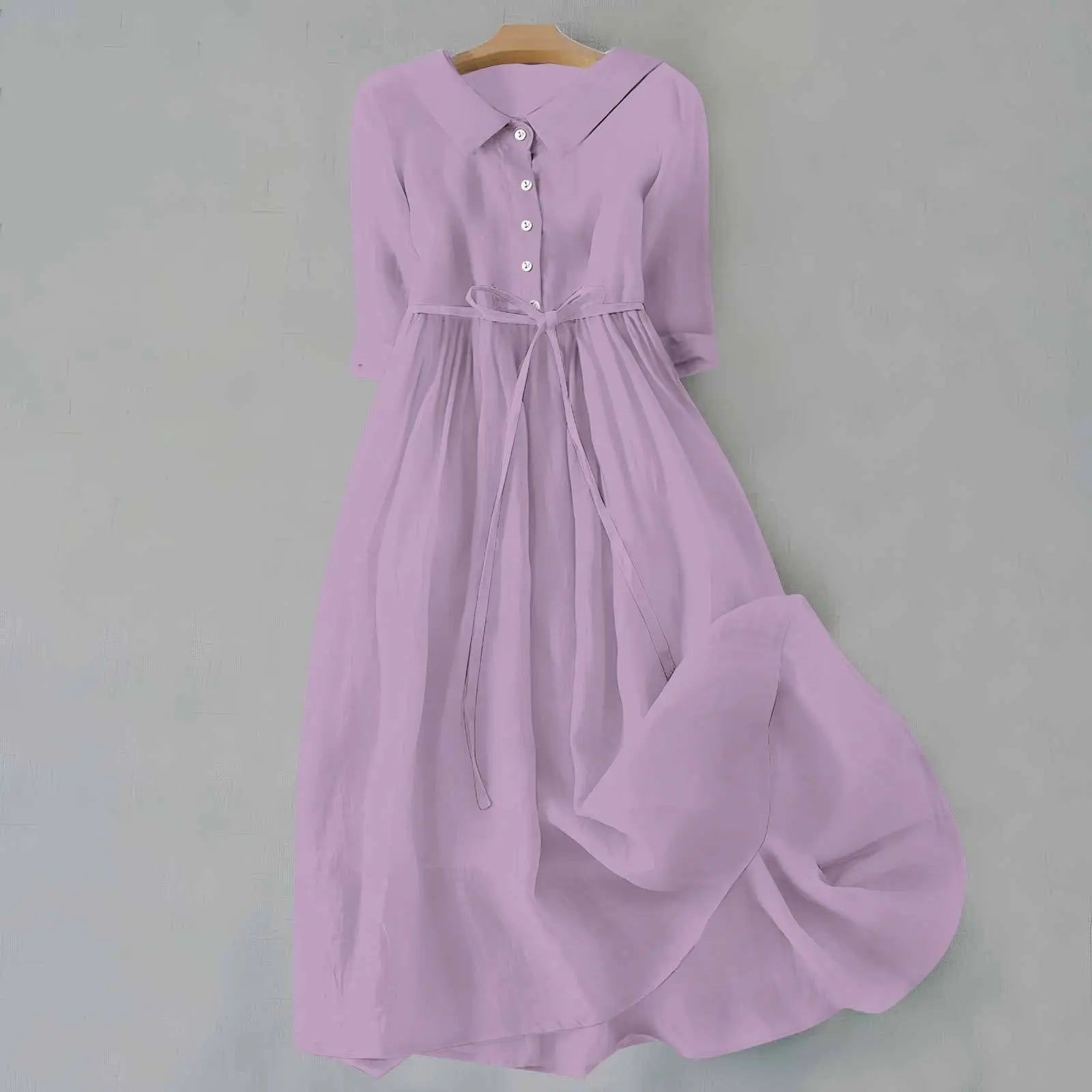 Plus Size Belted Shirt Dress Long Sleeves Casual - Purple