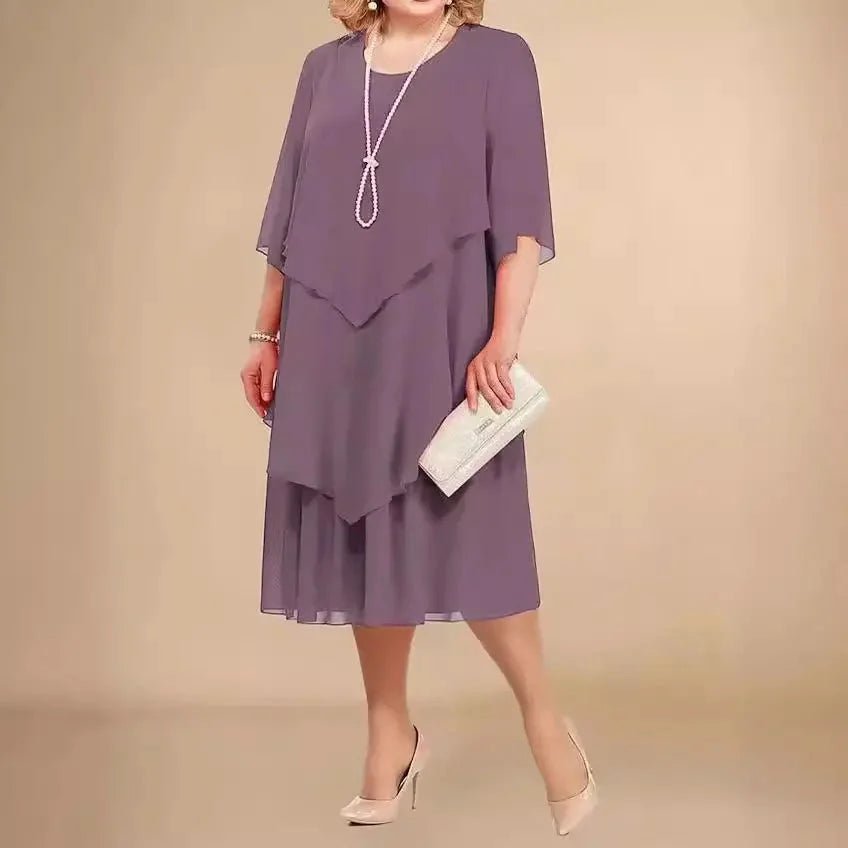Plus Size Chiffon Dress Layered Asymmetrical Midi - Light Purple