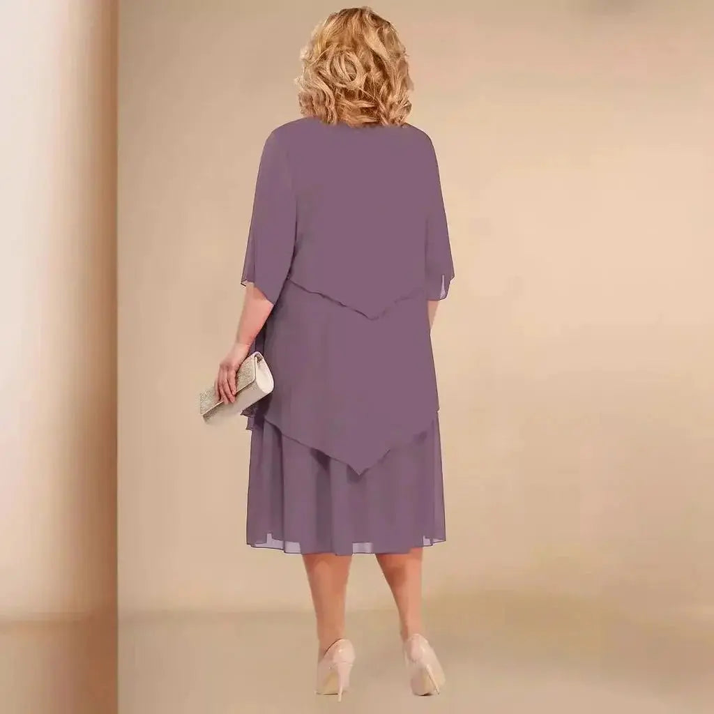 Plus Size Chiffon Dress Layered Asymmetrical Midi