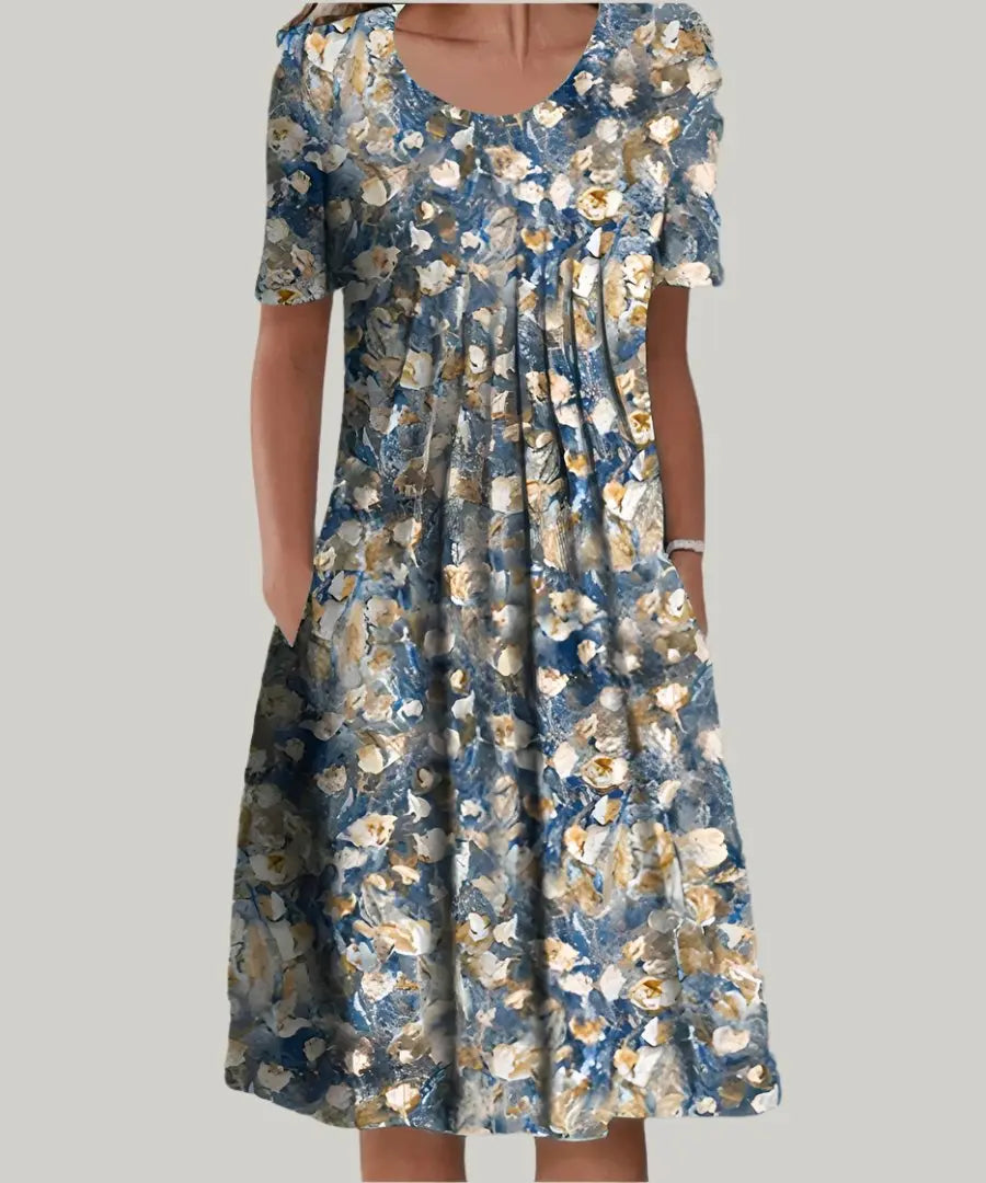 Plus Size Floral Midi Dress Short Sleeve - Blue and White