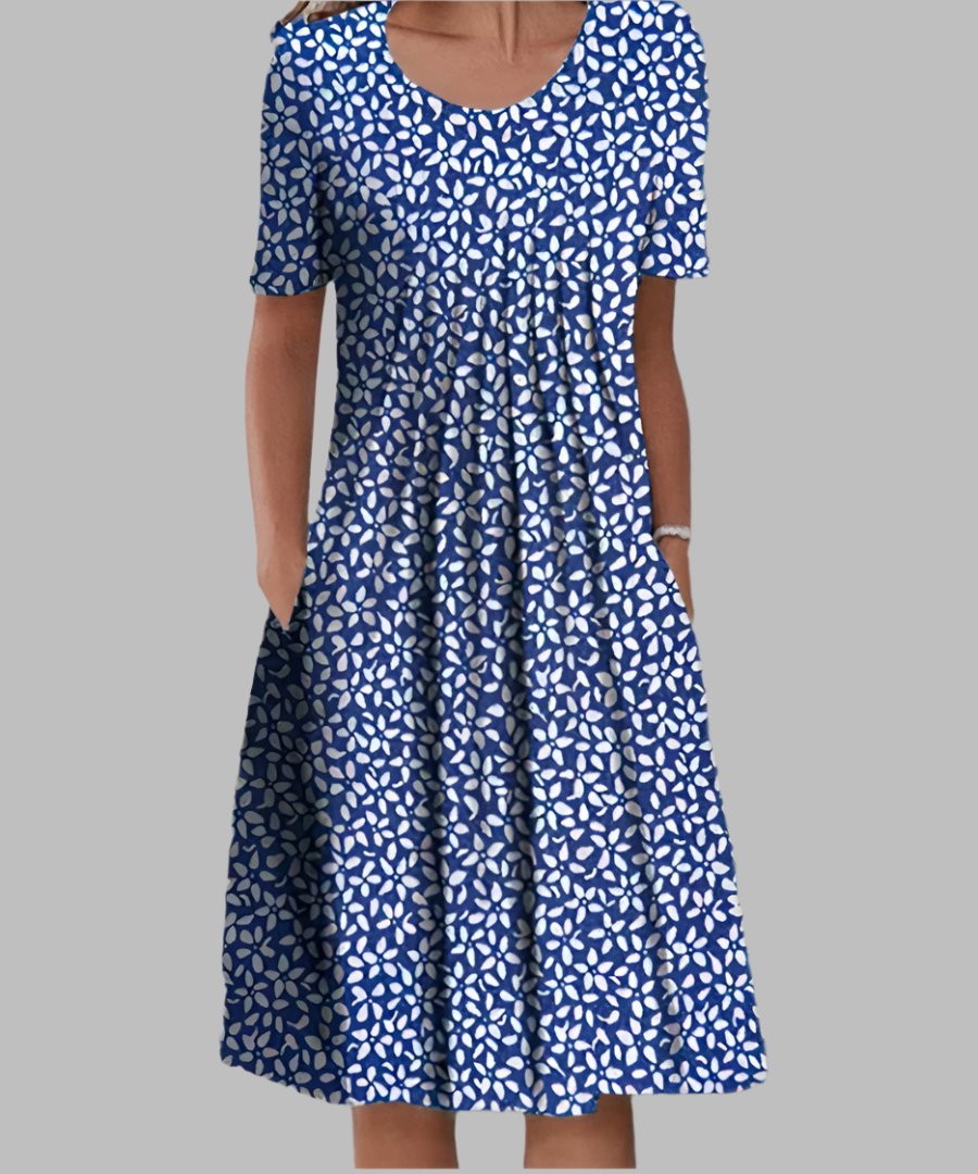 Plus Size Floral Midi Dress Short Sleeve - Blue with Flowers