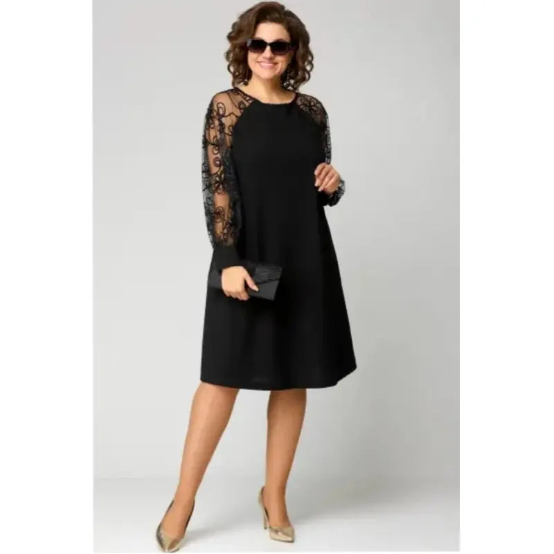 Plus Size Lace Sleeve Midi Dress Elegant Formal