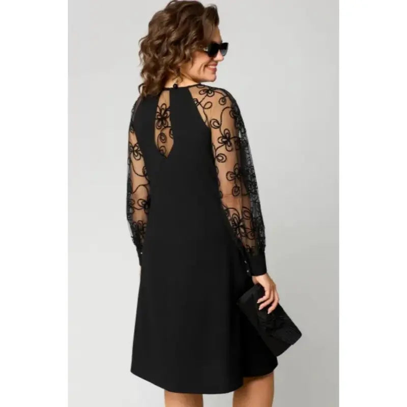 Plus Size Lace Sleeve Midi Dress Elegant Formal