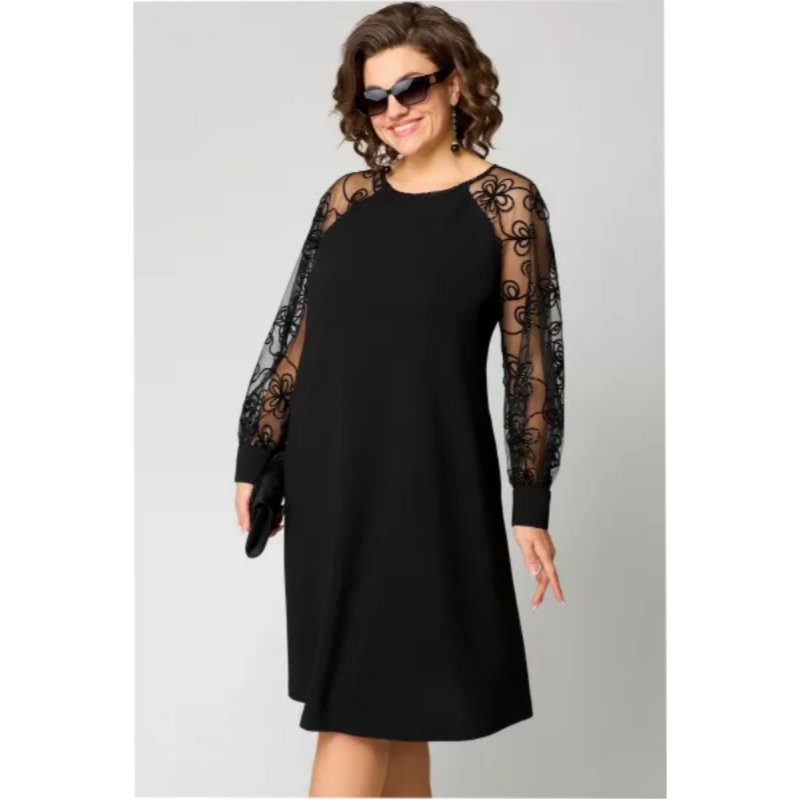 Plus Size Lace Sleeve Midi Dress Elegant Formal