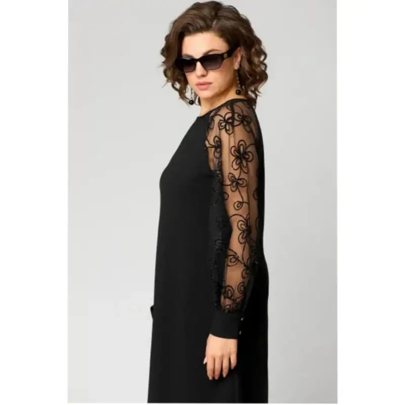 Plus Size Lace Sleeve Midi Dress Elegant Formal