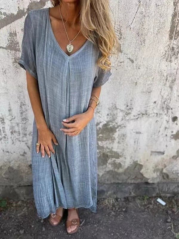 Plus Size Loose V-Neck Maxi Dress Casual - Gray